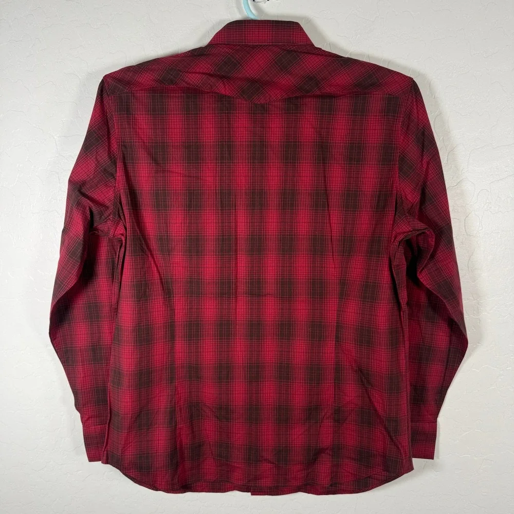 Banana Republic Shirt Mens Large Red Pearl Snap Western Plaid Slim Fit Cowboy